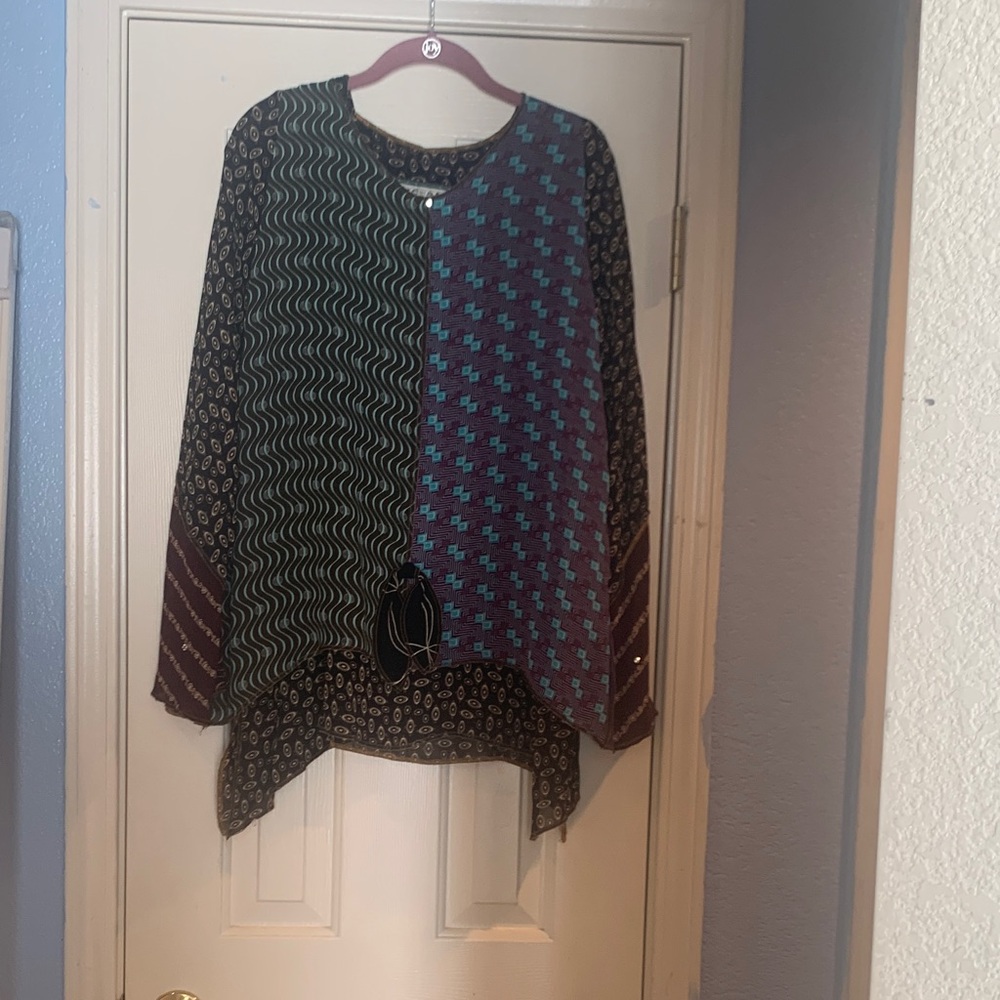 Multicolor Patterned Long Sleeve Blouse/Tunic